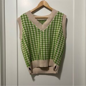 Houndstooth Knit Sweater Vest Sleeveless V-Neck Pullover Knitwear - Women’s S